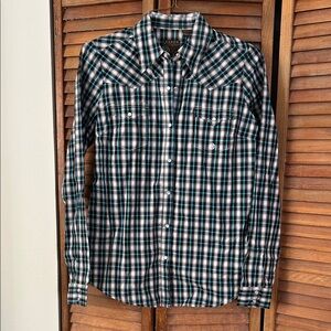 Women’s Roper Blue Black and White Plaid Button Up Shirt